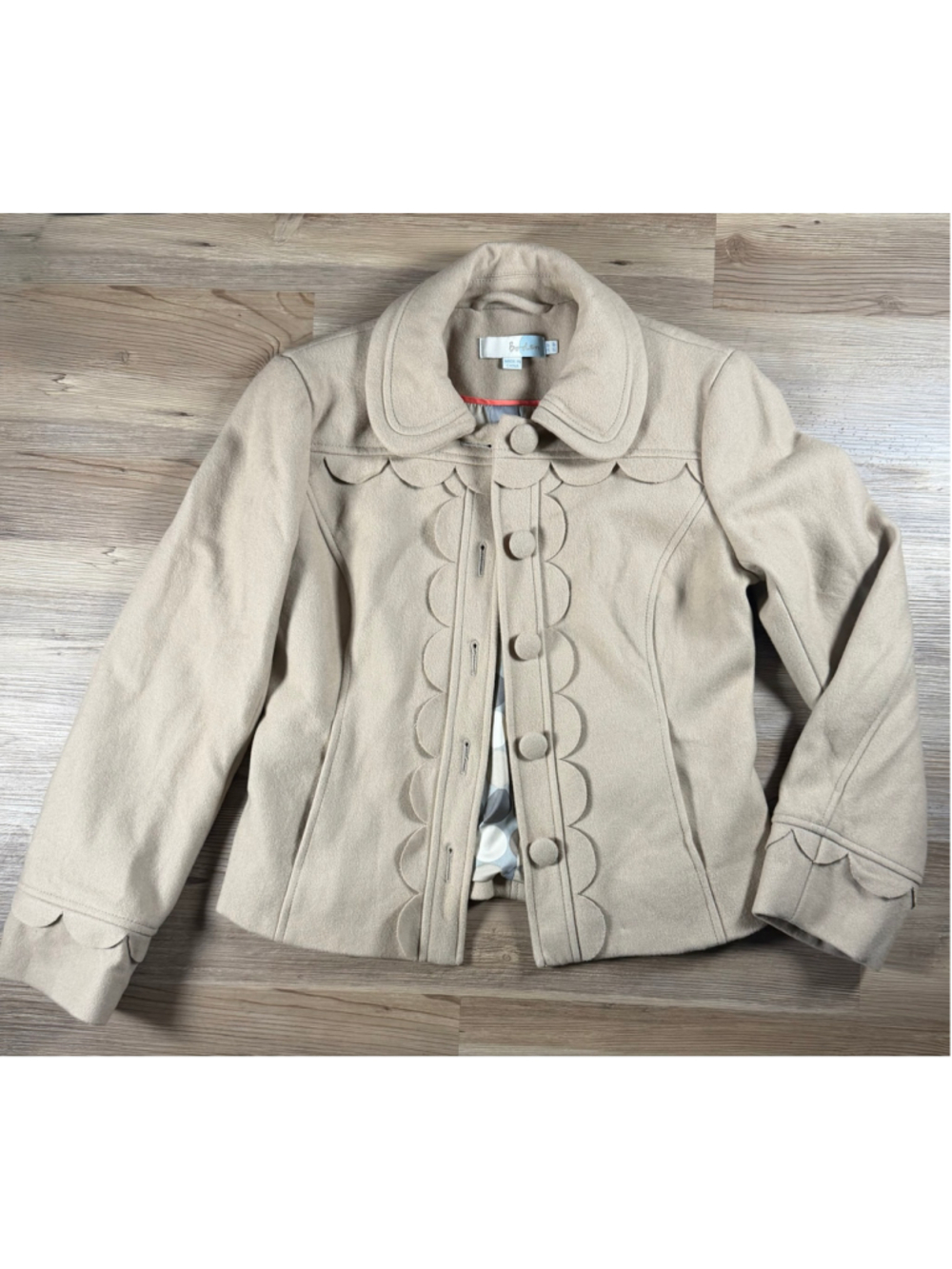 cream wool-blend cropped jacket by Boden sz 4